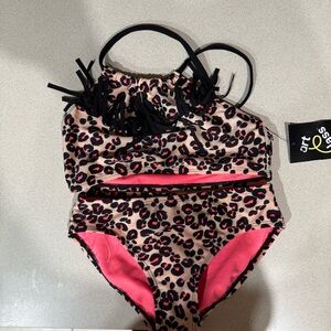 Art Class Kids Leopard Print Swimsuit - Pink and Black